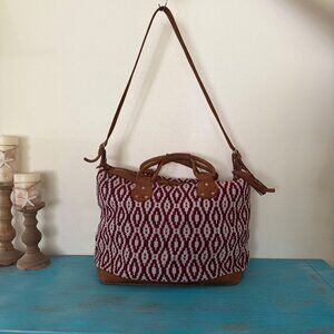 Stella 9 Weekender Crossbody Tote Bag Woven Maroon & Cream